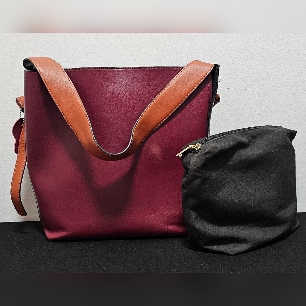 Women's Black and Maroon Leather Bucket Bag
